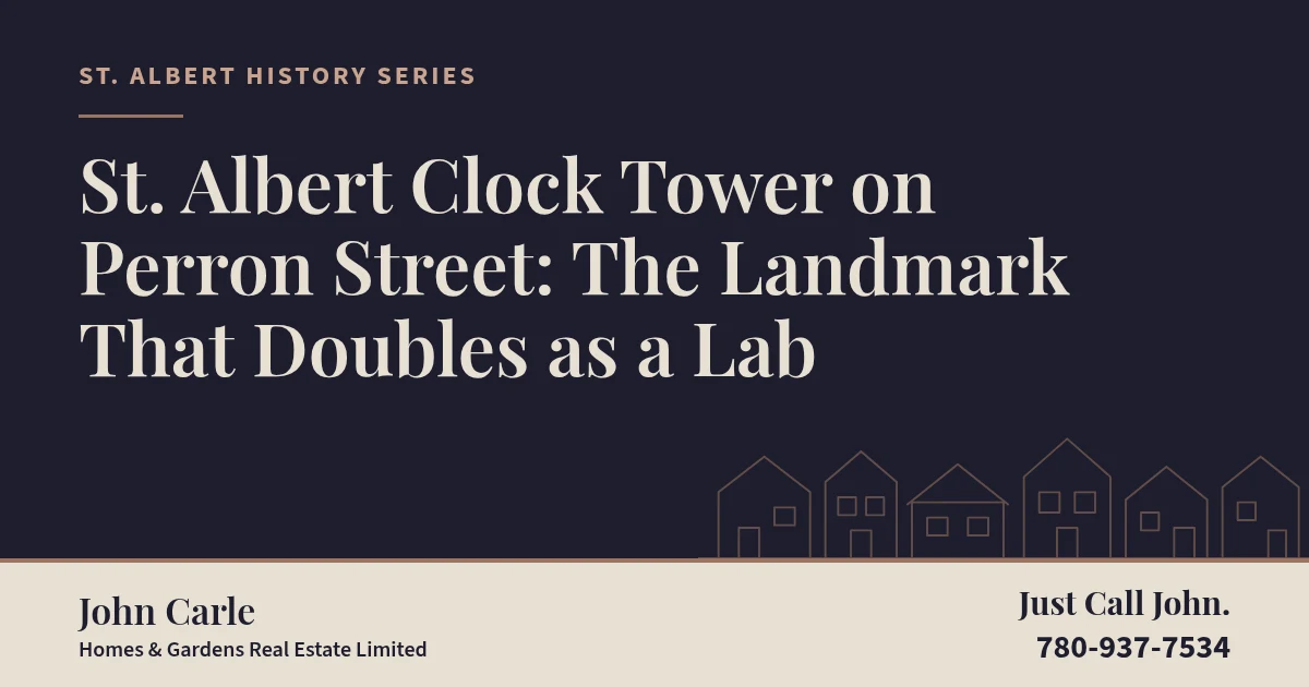 The brick Perron Street clock tower in downtown St. Albert