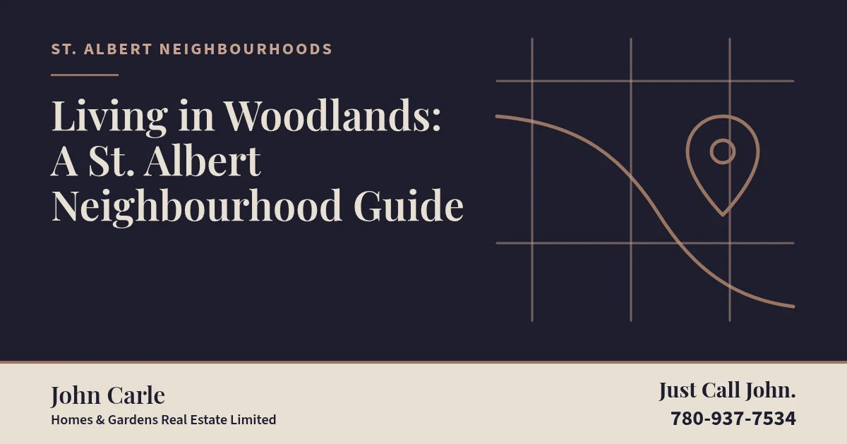 Living in Woodlands: A St. Albert Neighbourhood Guide on a branded card
