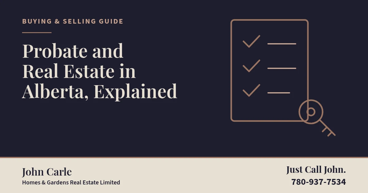 Probate and Real Estate in Alberta, Explained on a branded card